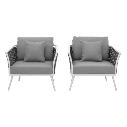 Stance Armchair Outdoor Patio Aluminum Set of 2, Fabric Aluminium, White Grey Gray 15328