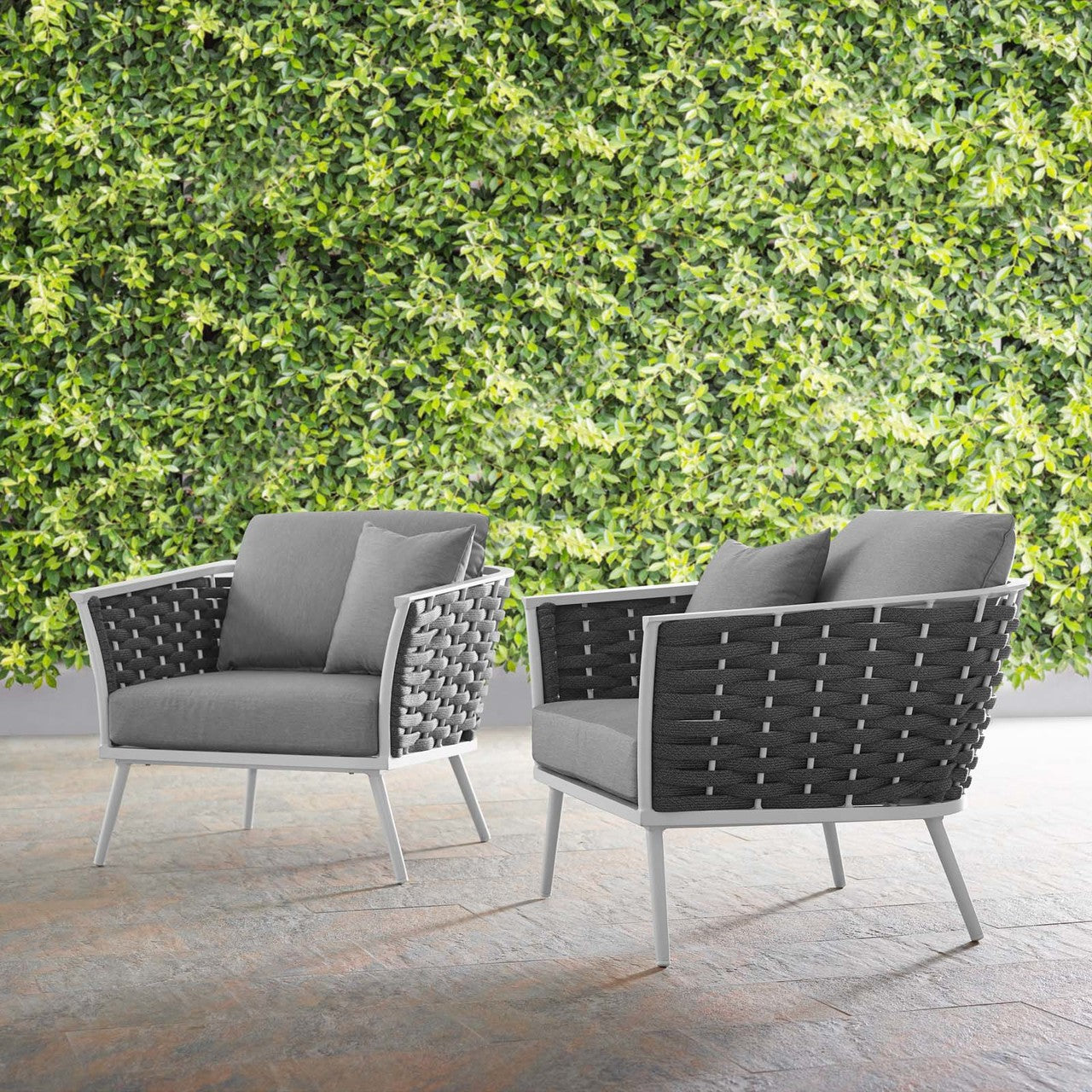 Stance Armchair Outdoor Patio Aluminum Set of 2, Fabric Aluminium, White Grey Gray 15328