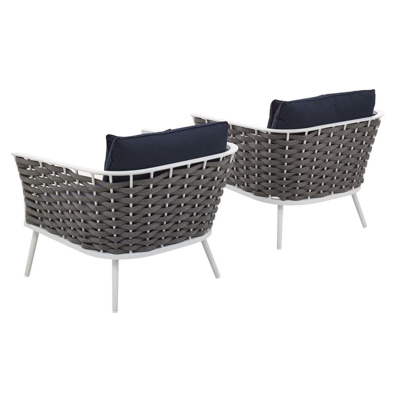 Stance Armchair Outdoor Patio Aluminum Set of 2, Fabric Aluminium, White Navy 15329