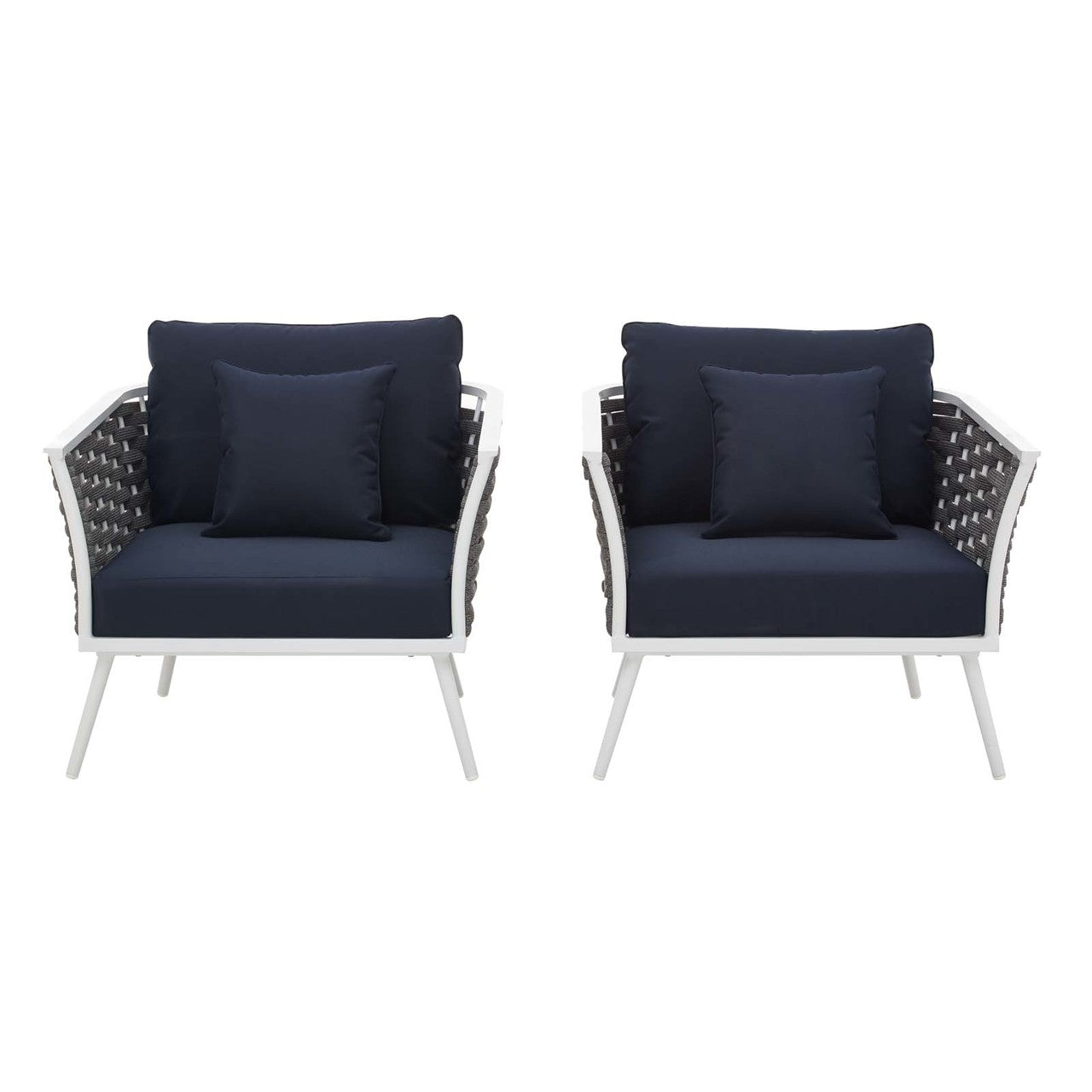 Stance Armchair Outdoor Patio Aluminum Set of 2, Fabric Aluminium, White Navy 15329