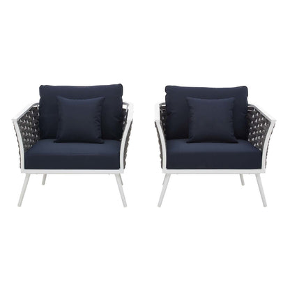 Stance Armchair Outdoor Patio Aluminum Set of 2, Fabric Aluminium, White Navy 15329