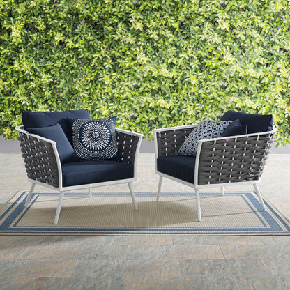 Stance Armchair Outdoor Patio Aluminum Set of 2, Fabric Aluminium, White Navy 15329