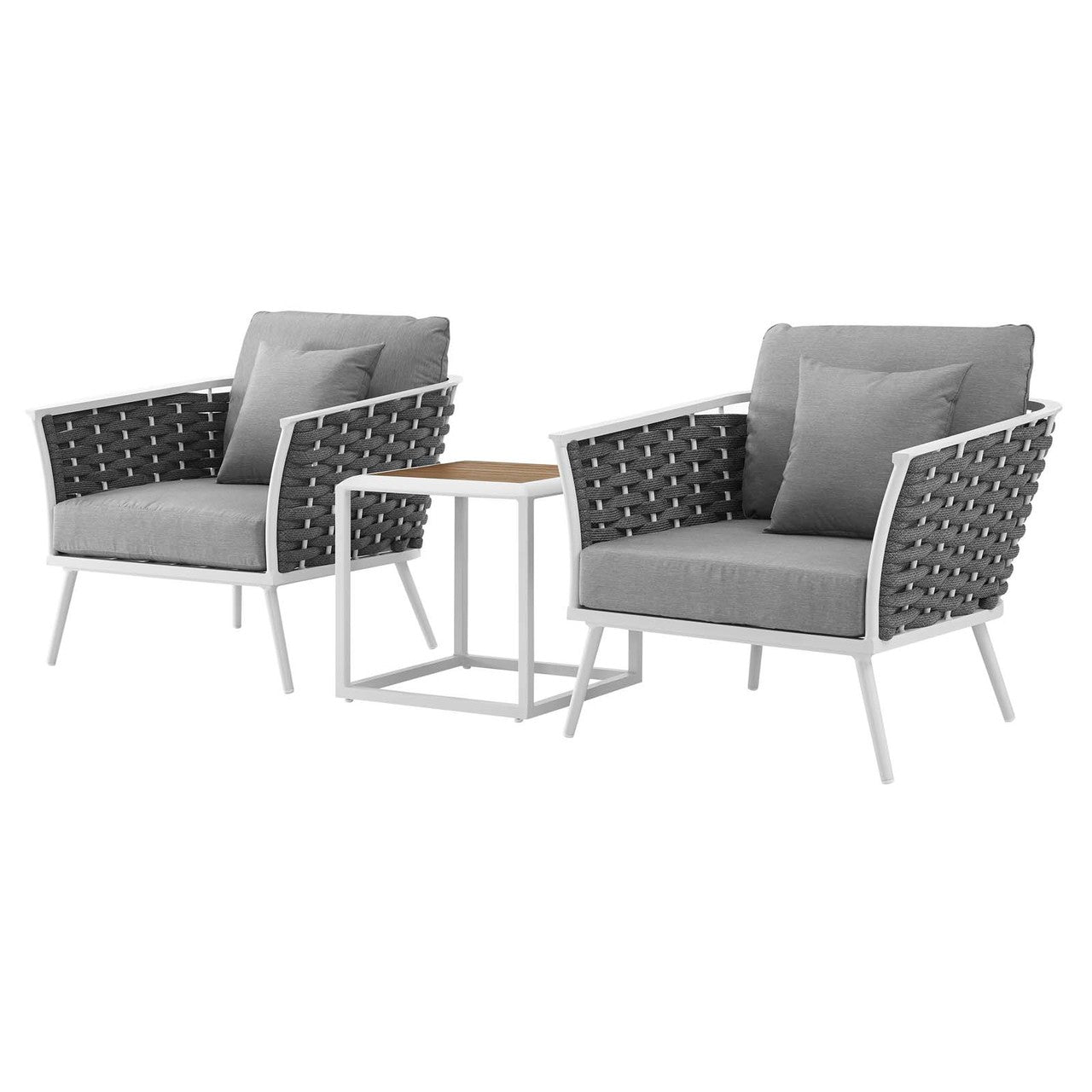 Stance 3 Piece Outdoor Patio Aluminum Sectional Sofa Set, Fabric Aluminium, White Grey Gray 15330