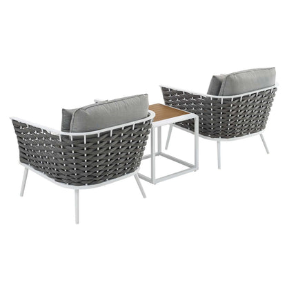 Stance 3 Piece Outdoor Patio Aluminum Sectional Sofa Set, Fabric Aluminium, White Grey Gray 15330