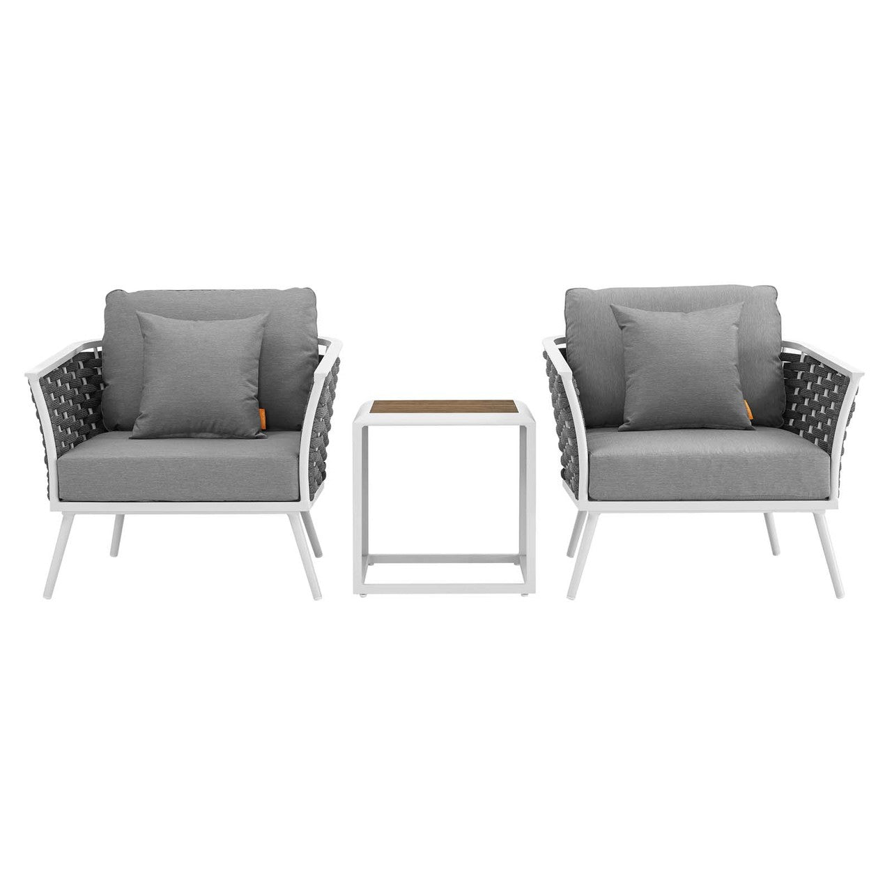 Stance 3 Piece Outdoor Patio Aluminum Sectional Sofa Set, Fabric Aluminium, White Grey Gray 15330