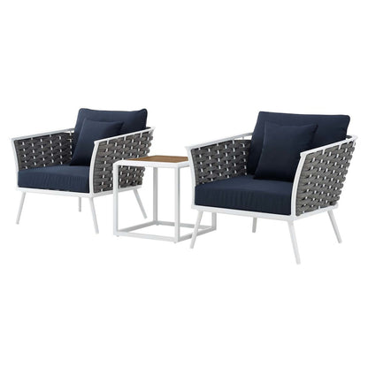 Stance 3 Piece Outdoor Patio Aluminum Sectional Sofa Set, Fabric Aluminium, White Navy 15331