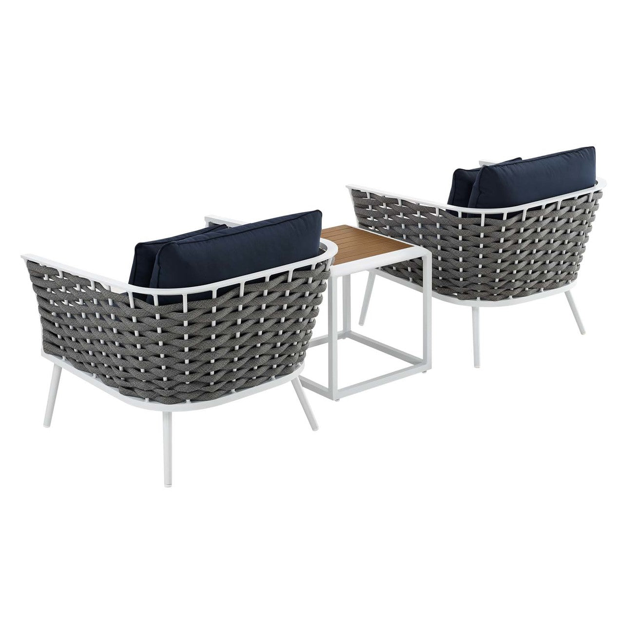 Stance 3 Piece Outdoor Patio Aluminum Sectional Sofa Set, Fabric Aluminium, White Navy 15331