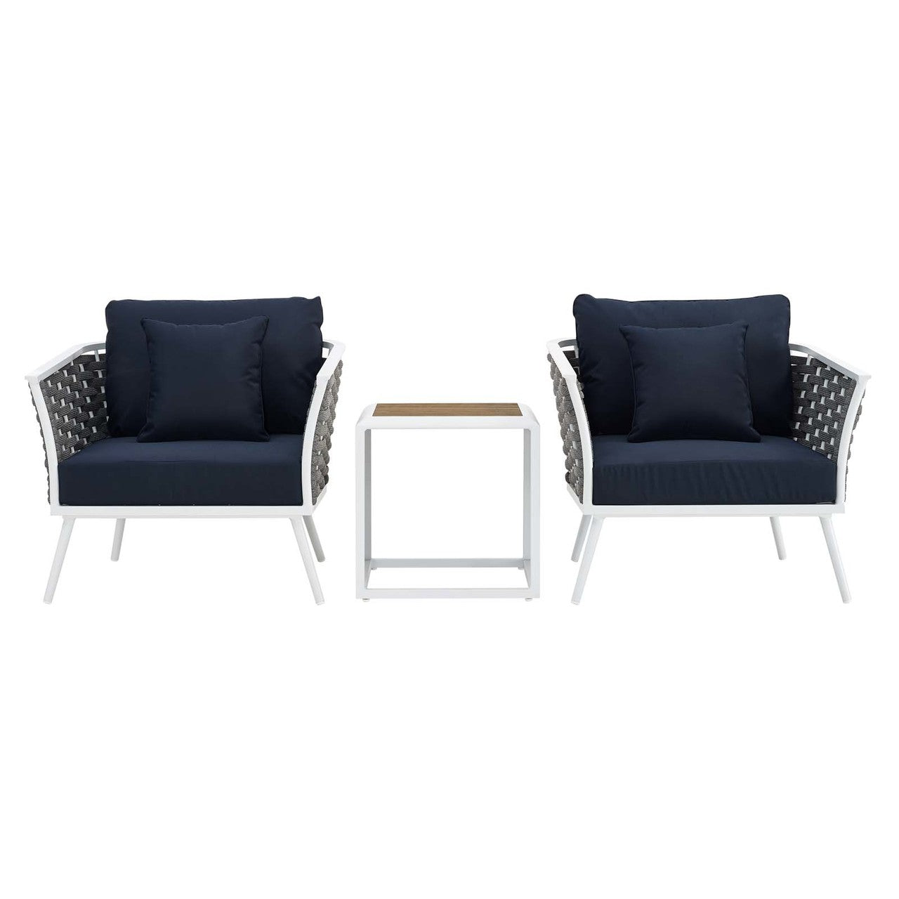 Stance 3 Piece Outdoor Patio Aluminum Sectional Sofa Set, Fabric Aluminium, White Navy 15331
