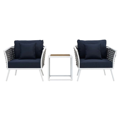 Stance 3 Piece Outdoor Patio Aluminum Sectional Sofa Set, Fabric Aluminium, White Navy 15331