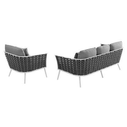Stance 2 Piece Outdoor Patio Aluminum Sectional Sofa Set, Fabric Aluminium, White Grey Gray 15332