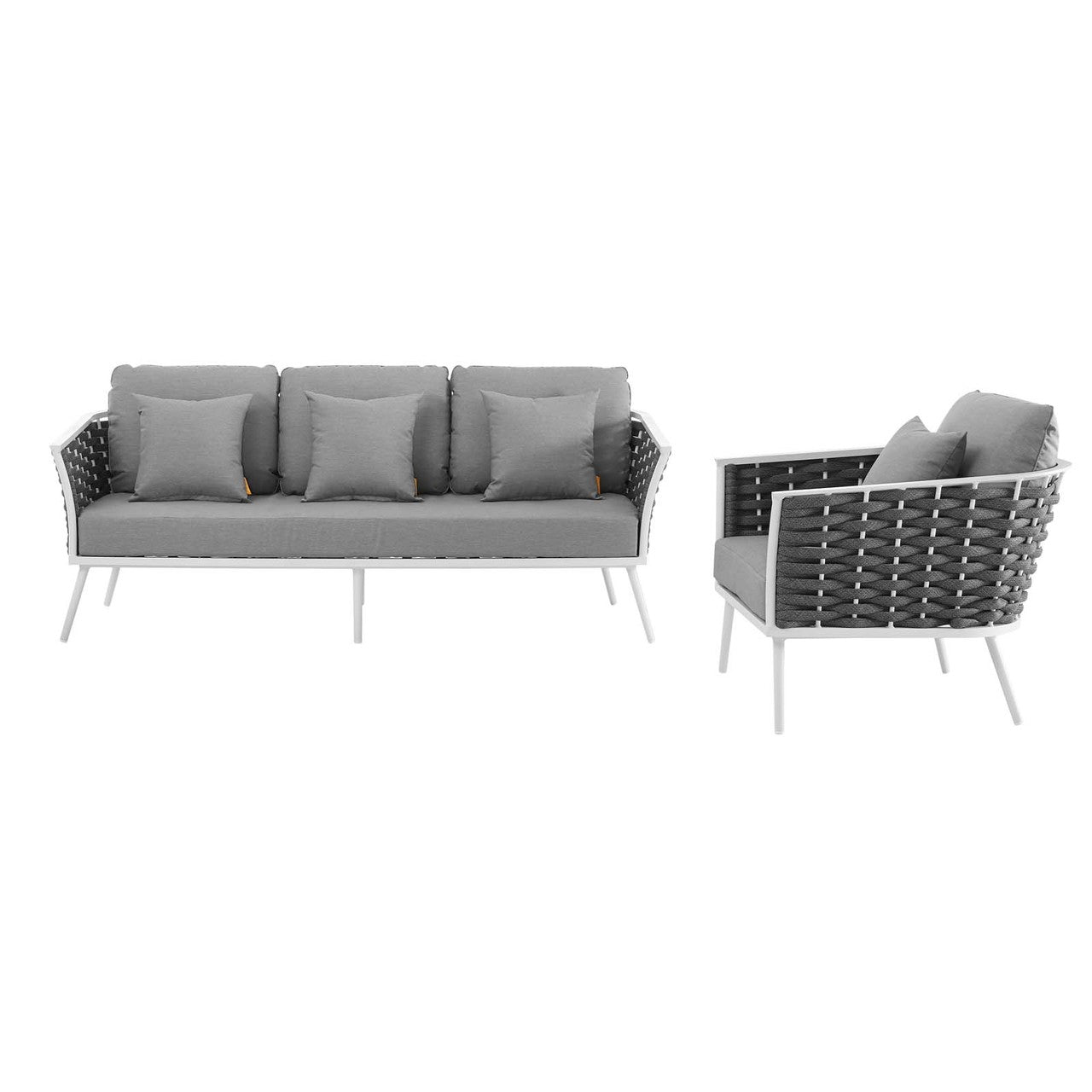 Stance 2 Piece Outdoor Patio Aluminum Sectional Sofa Set, Fabric Aluminium, White Grey Gray 15332