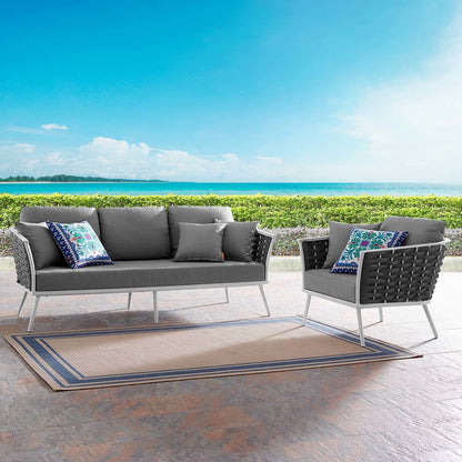 Stance 2 Piece Outdoor Patio Aluminum Sectional Sofa Set, Fabric Aluminium, White Grey Gray 15332
