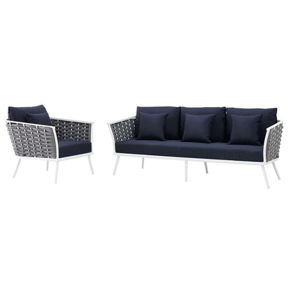 Stance 2 Piece Outdoor Patio Aluminum Sectional Sofa Set, Fabric Aluminium, White Navy 15333