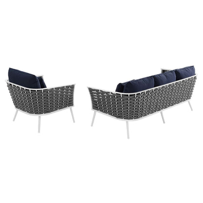 Stance 2 Piece Outdoor Patio Aluminum Sectional Sofa Set, Fabric Aluminium, White Navy 15333