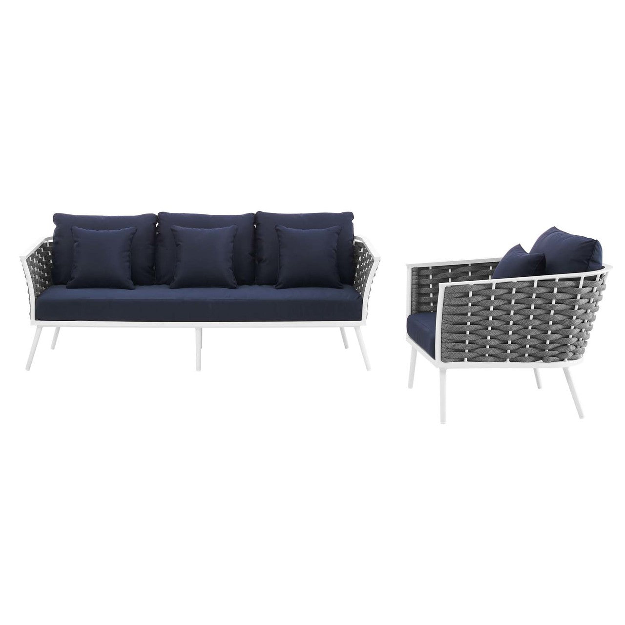 Stance 2 Piece Outdoor Patio Aluminum Sectional Sofa Set, Fabric Aluminium, White Navy 15333