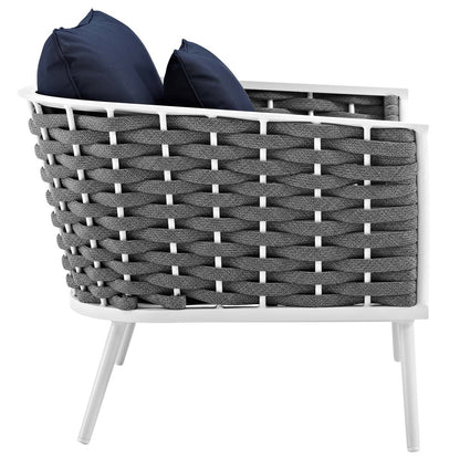 Stance 2 Piece Outdoor Patio Aluminum Sectional Sofa Set, Fabric Aluminium, White Navy 15333