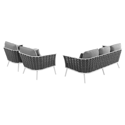 Stance 3 Piece Outdoor Patio Aluminum Sectional Sofa Set, Fabric Aluminium, White Grey Gray 15334