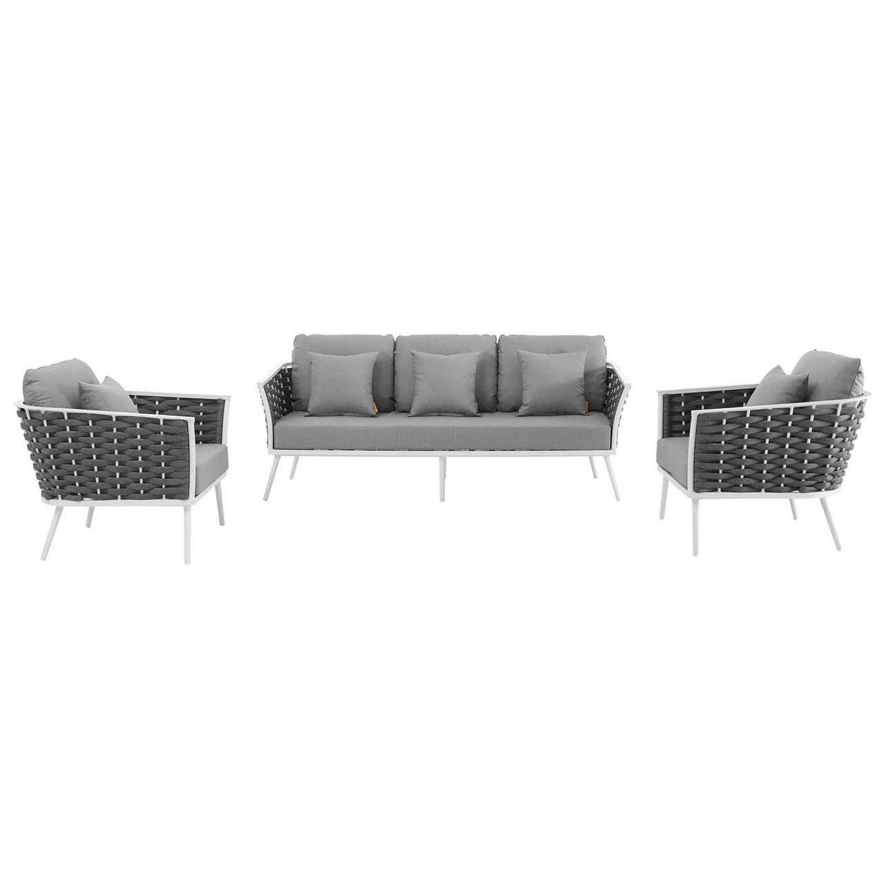 Stance 3 Piece Outdoor Patio Aluminum Sectional Sofa Set, Fabric Aluminium, White Grey Gray 15334
