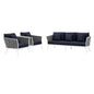 Stance 3 Piece Outdoor Patio Aluminum Sectional Sofa Set, Fabric Aluminium, White Navy 15335