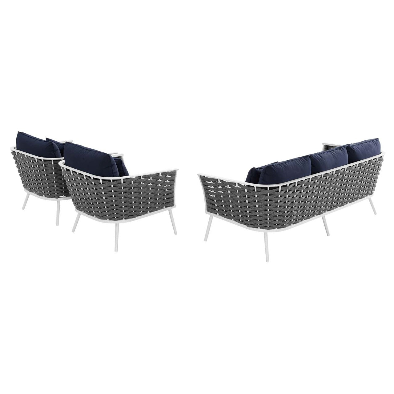 Stance 3 Piece Outdoor Patio Aluminum Sectional Sofa Set, Fabric Aluminium, White Navy 15335