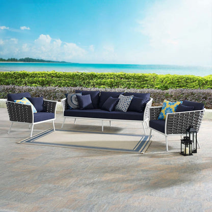Stance 3 Piece Outdoor Patio Aluminum Sectional Sofa Set, Fabric Aluminium, White Navy 15335