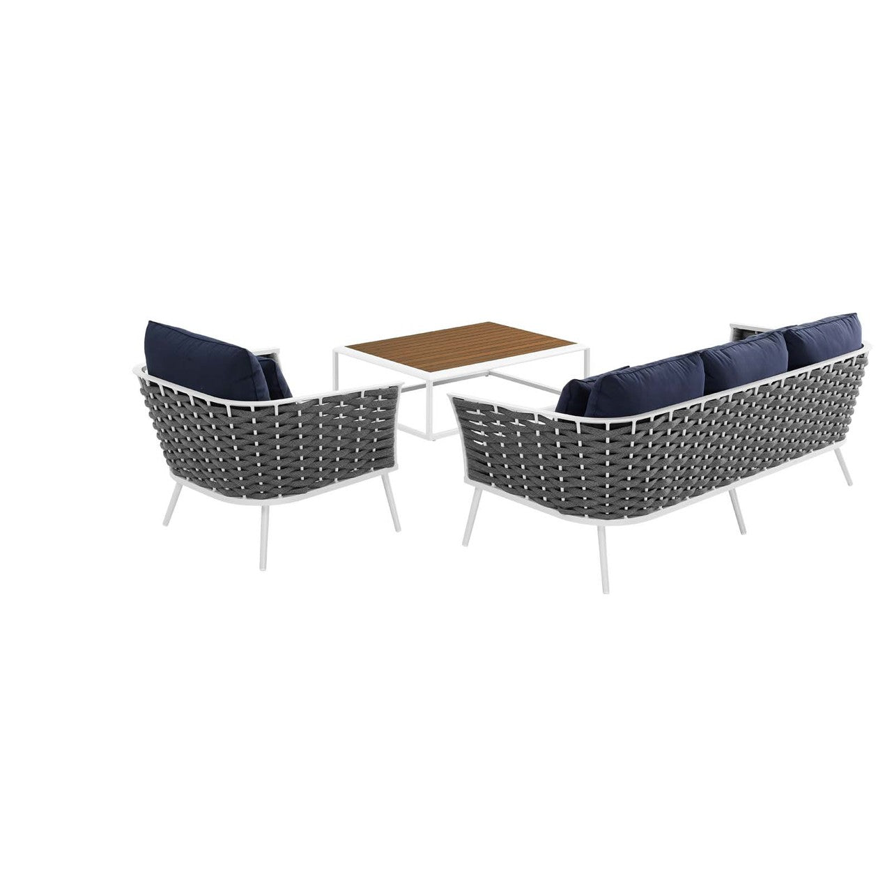 Stance 3 Piece Outdoor Patio Aluminum Sectional Sofa Set, Fabric Aluminium, White Navy 15337