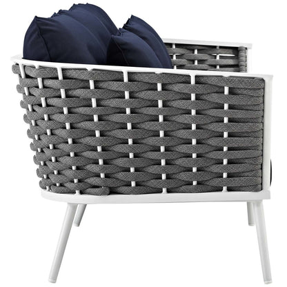 Stance 3 Piece Outdoor Patio Aluminum Sectional Sofa Set, Fabric Aluminium, White Navy 15337