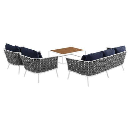 Stance 4 Piece Outdoor Patio Aluminum Sectional Sofa Set, Fabric Aluminium, White Navy 15339