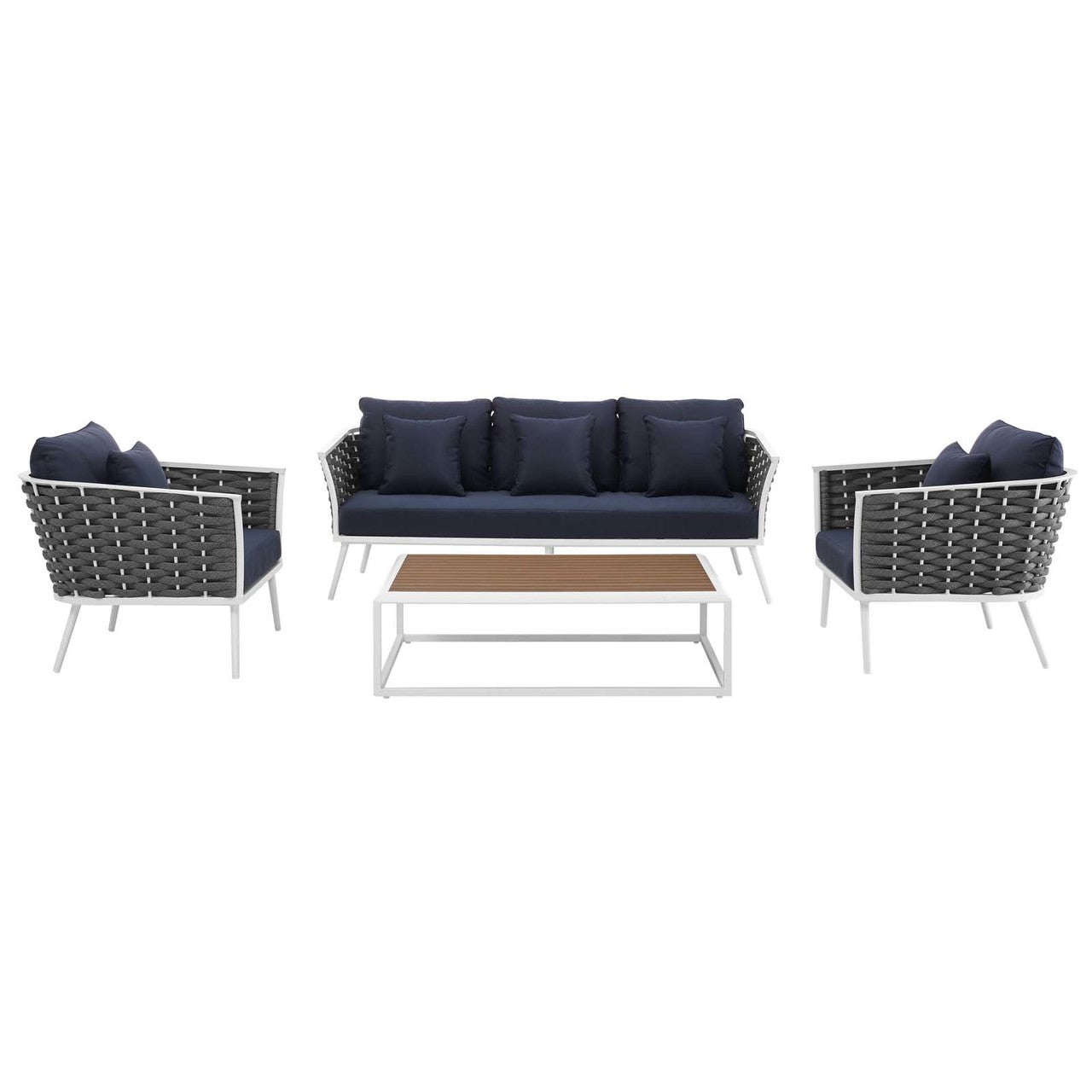 Stance 4 Piece Outdoor Patio Aluminum Sectional Sofa Set, Fabric Aluminium, White Navy 15339