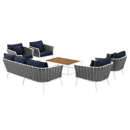 Stance 6 Piece Outdoor Patio Aluminum Sectional Sofa Set, Aluminum Fabric, Navy Blue White, 17284