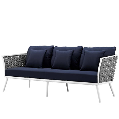 Stance 6 Piece Outdoor Patio Aluminum Sectional Sofa Set, Aluminum Fabric, Navy Blue White, 17284