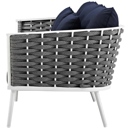 Stance 6 Piece Outdoor Patio Aluminum Sectional Sofa Set, Aluminum Fabric, Navy Blue White, 17284