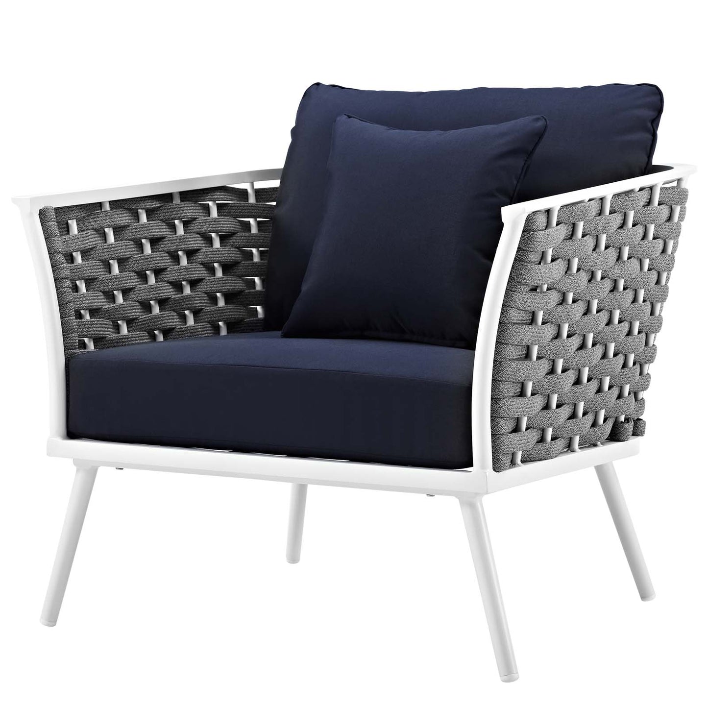 Stance 6 Piece Outdoor Patio Aluminum Sectional Sofa Set, Aluminum Fabric, Navy Blue White, 17284
