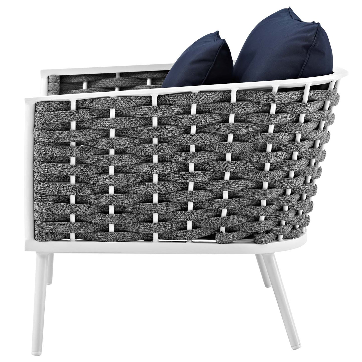 Stance 6 Piece Outdoor Patio Aluminum Sectional Sofa Set, Aluminum Fabric, Navy Blue White, 17284
