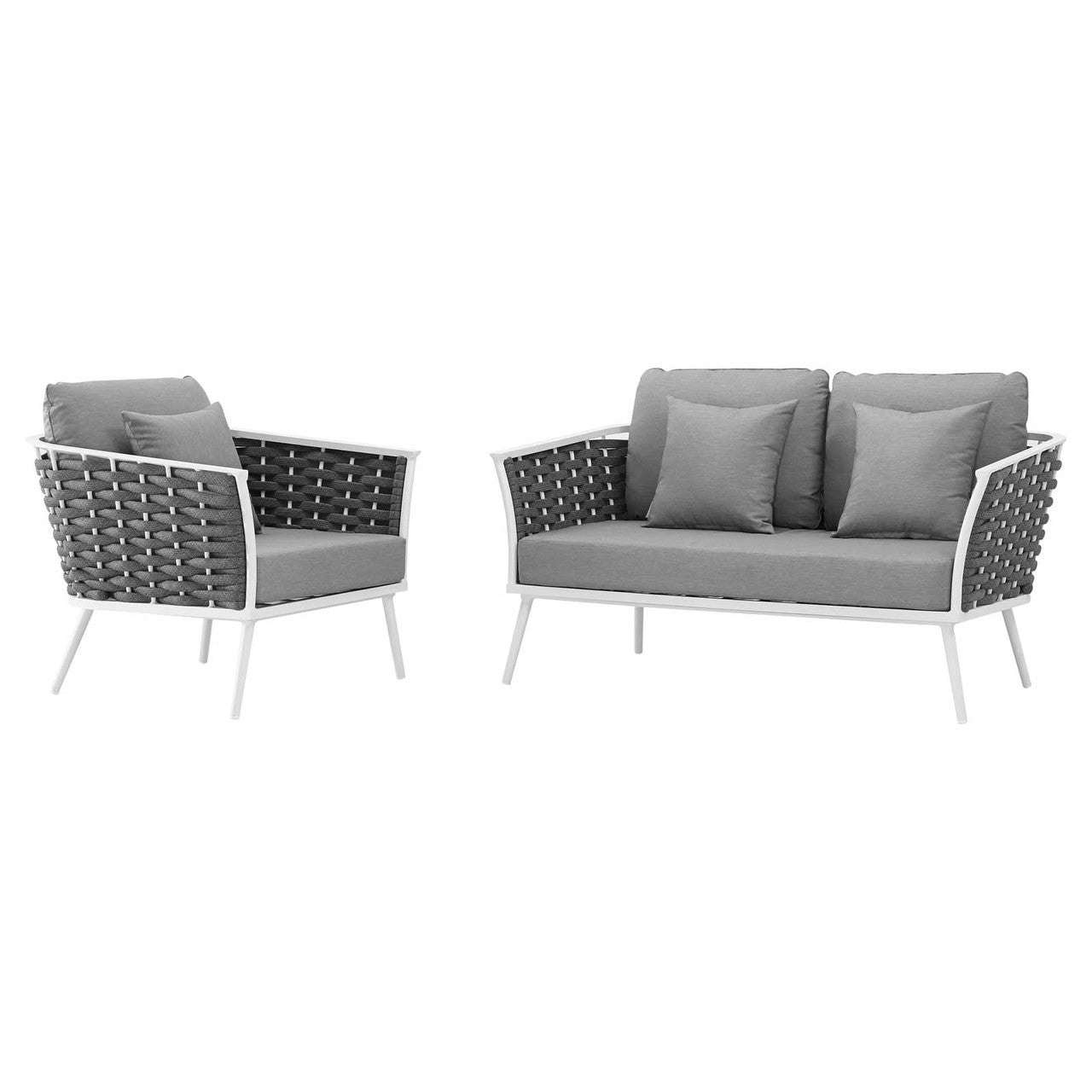 Stance 2 Piece Outdoor Patio Aluminum Sectional Sofa Set, Fabric Aluminium, White Grey Gray 15340