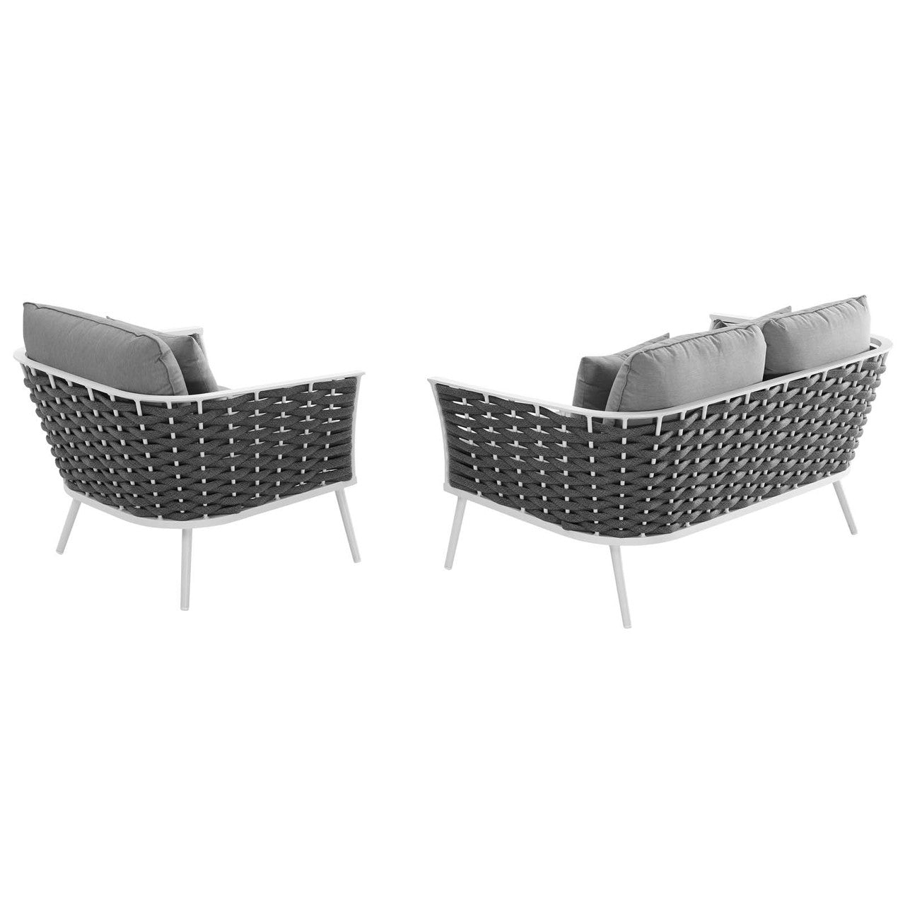 Stance 2 Piece Outdoor Patio Aluminum Sectional Sofa Set, Fabric Aluminium, White Grey Gray 15340
