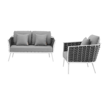 Stance 2 Piece Outdoor Patio Aluminum Sectional Sofa Set, Fabric Aluminium, White Grey Gray 15340