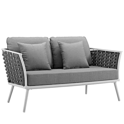 Stance 2 Piece Outdoor Patio Aluminum Sectional Sofa Set, Fabric Aluminium, White Grey Gray 15340