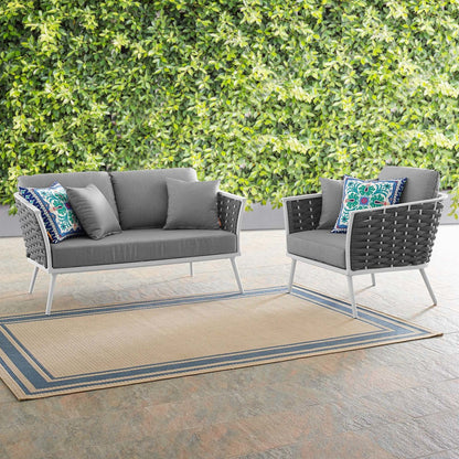 Stance 2 Piece Outdoor Patio Aluminum Sectional Sofa Set, Fabric Aluminium, White Grey Gray 15340