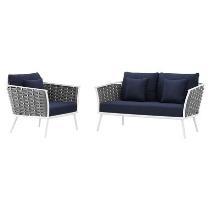 Stance 2 Piece Outdoor Patio Aluminum Sectional Sofa Set, Fabric Aluminium, White Navy 15341