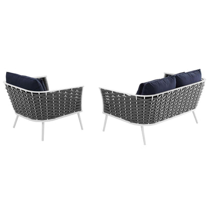 Stance 2 Piece Outdoor Patio Aluminum Sectional Sofa Set, Fabric Aluminium, White Navy 15341