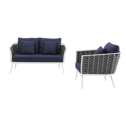 Stance 2 Piece Outdoor Patio Aluminum Sectional Sofa Set, Fabric Aluminium, White Navy 15341