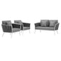 Stance 3 Piece Outdoor Patio Aluminum Sectional Sofa Set, Fabric Aluminium, White Grey Gray 15342