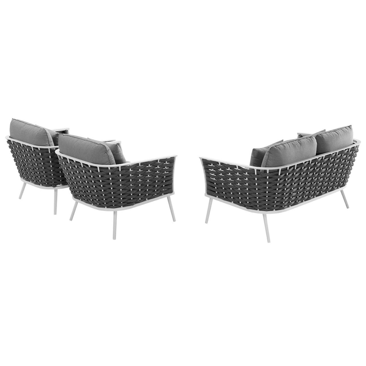 Stance 3 Piece Outdoor Patio Aluminum Sectional Sofa Set, Fabric Aluminium, White Grey Gray 15342
