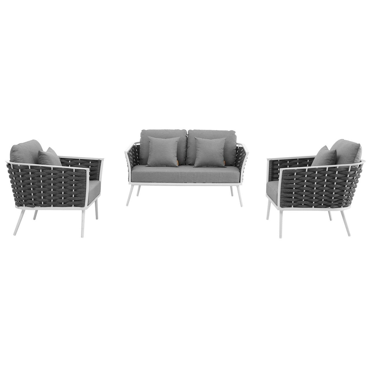 Stance 3 Piece Outdoor Patio Aluminum Sectional Sofa Set, Fabric Aluminium, White Grey Gray 15342