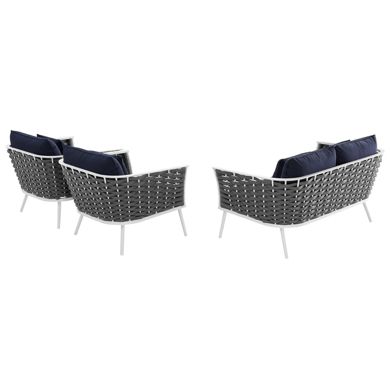 Stance 3 Piece Outdoor Patio Aluminum Sectional Sofa Set, Fabric Aluminium, White Navy 15343
