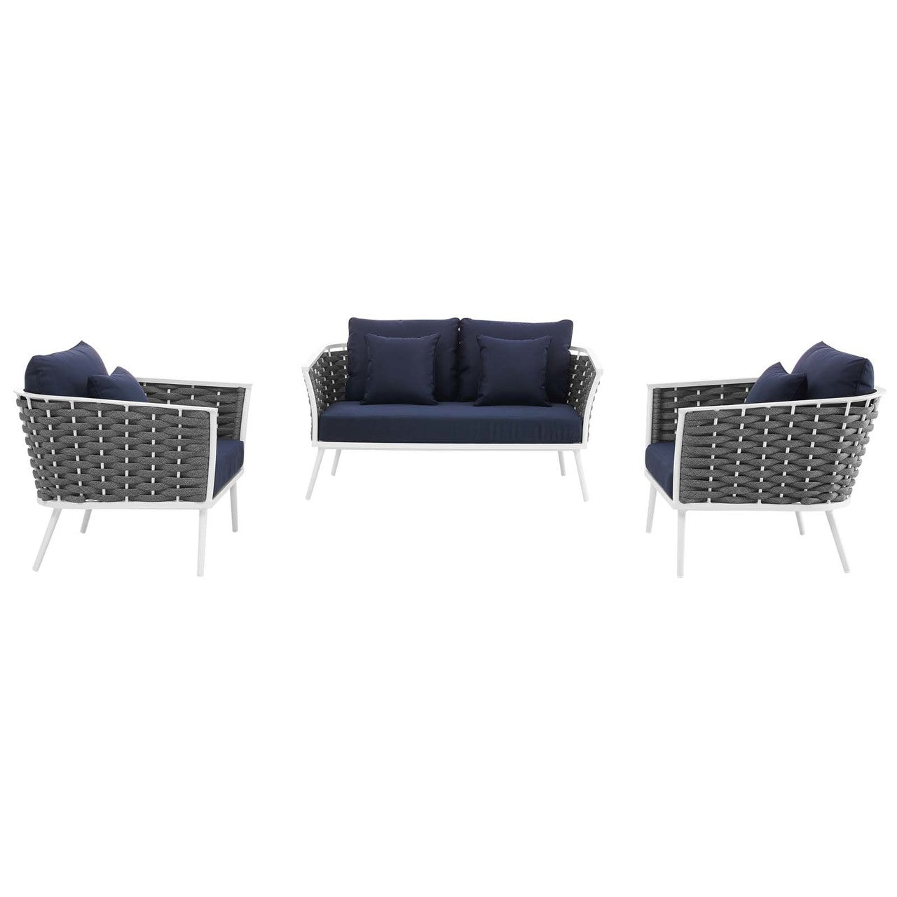 Stance 3 Piece Outdoor Patio Aluminum Sectional Sofa Set, Fabric Aluminium, White Navy 15343
