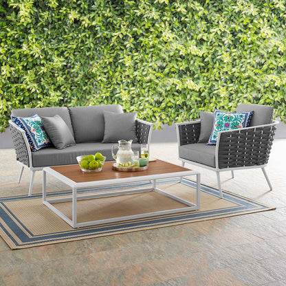 Stance 3 Piece Outdoor Patio Aluminum Sectional Sofa Set, Fabric Aluminium, White Grey Gray 15344