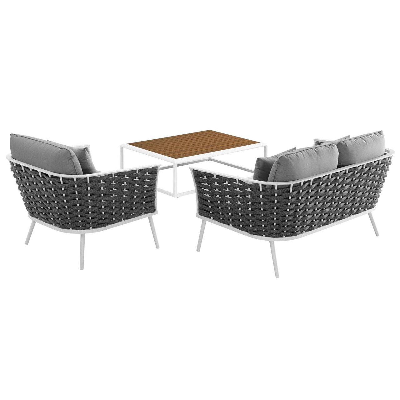 Stance 3 Piece Outdoor Patio Aluminum Sectional Sofa Set, Fabric Aluminium, White Grey Gray 15344