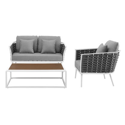 Stance 3 Piece Outdoor Patio Aluminum Sectional Sofa Set, Fabric Aluminium, White Grey Gray 15344